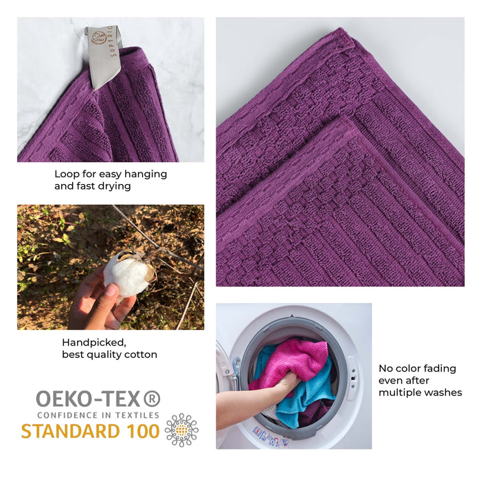 Soho Ribbed Textured Cotton Ultra-Absorbent 3-Piece Assorted Towel Set - Plum
