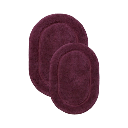 Cotton Non Slip Oval 2-Piece Bath Rug Set - Plum