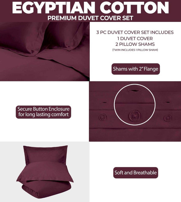 Egyptian Cotton 300 Thread Count Solid Duvet Cover Set - Plum