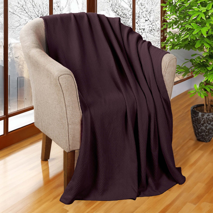 All-Season Chevron Cotton Bed Blanket & Sofa Throw - Plum