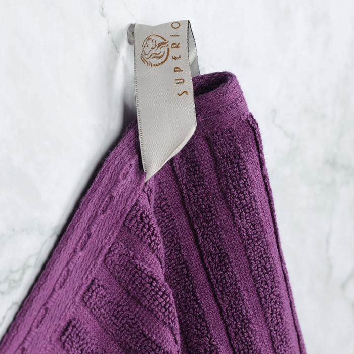 Soho Ribbed Textured Cotton Ultra-Absorbent Face Towel (Set of 12) - Plum