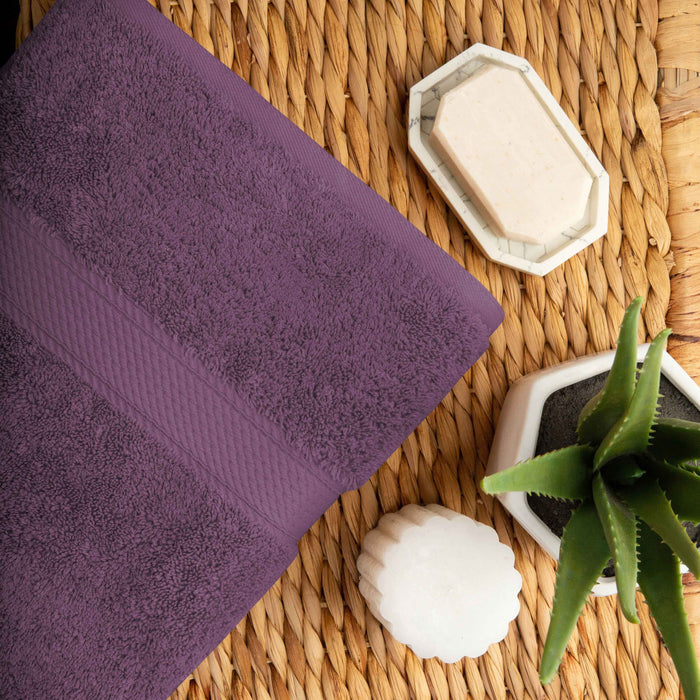 Egyptian Cotton Pile Plush Heavyweight Absorbent 8 Piece Towel Set - Plum