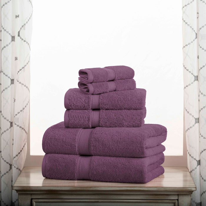 Egyptian Cotton Pile Plush Heavyweight Absorbent 6 Piece Towel Set - Plum