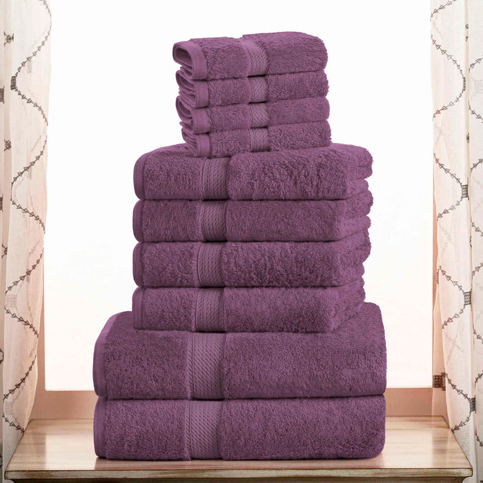 Egyptian Cotton Pile Solid 10-Piece Towel Set - Plum