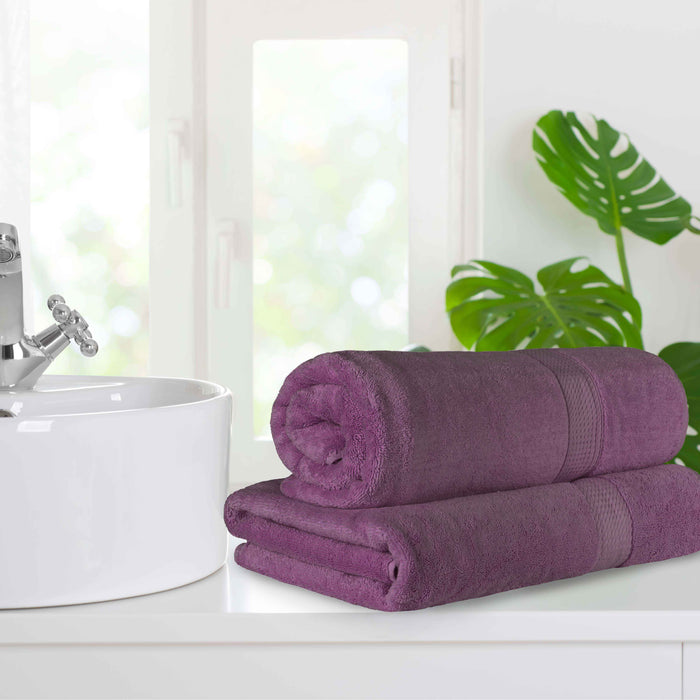 Egyptian Cotton Pile Plush Heavyweight Absorbent Bath Sheet Set of 2 - Plum