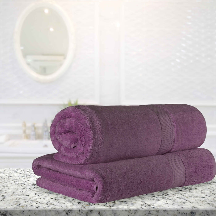 Egyptian Cotton Pile Plush Heavyweight Absorbent Bath Sheet Set of 2 - Plum