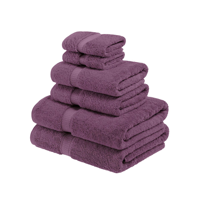 Egyptian Cotton Pile Plush Heavyweight Absorbent 6 Piece Towel Set - Plum