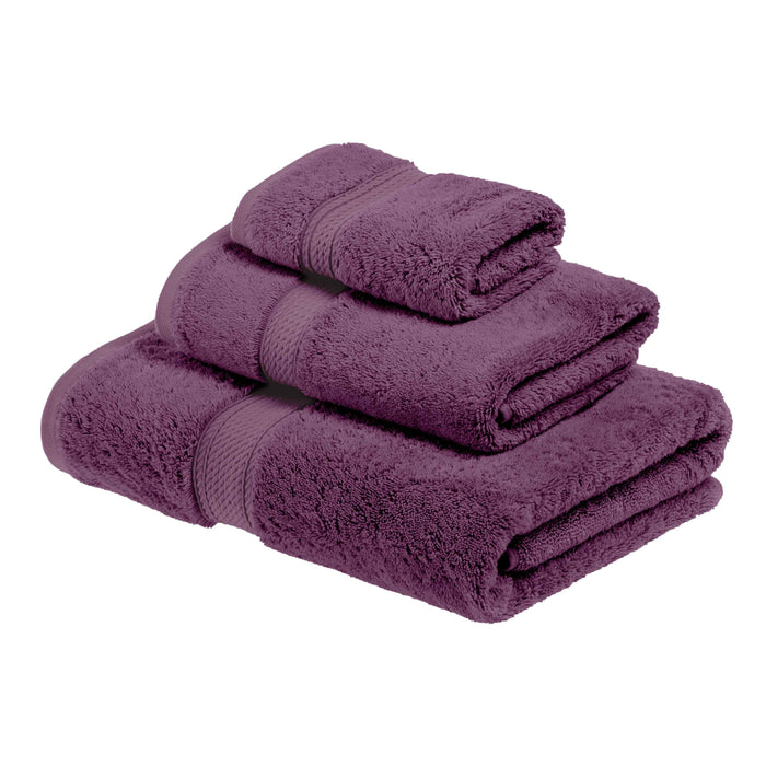 Egyptian Cotton Pile Plush Heavyweight Absorbent 3 Piece Towel Set - Plum