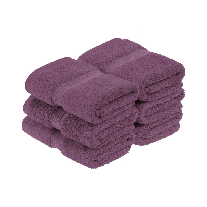 Egyptian Cotton Pile Plush Heavyweight Absorbent Face Towel Set of 6 - Plum