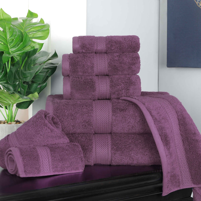 Egyptian Cotton Pile Plush Heavyweight Absorbent 8 Piece Towel Set - Plum