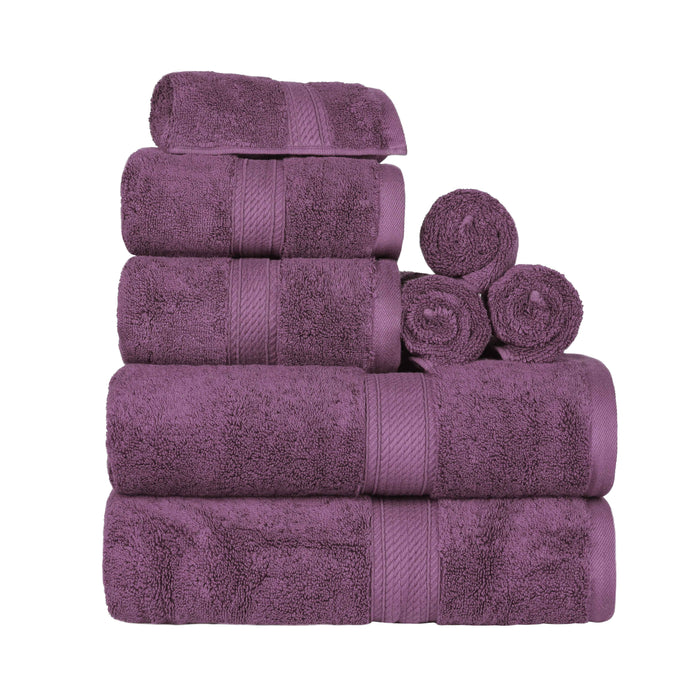 Egyptian Cotton Pile Plush Heavyweight Absorbent 8 Piece Towel Set - Plum