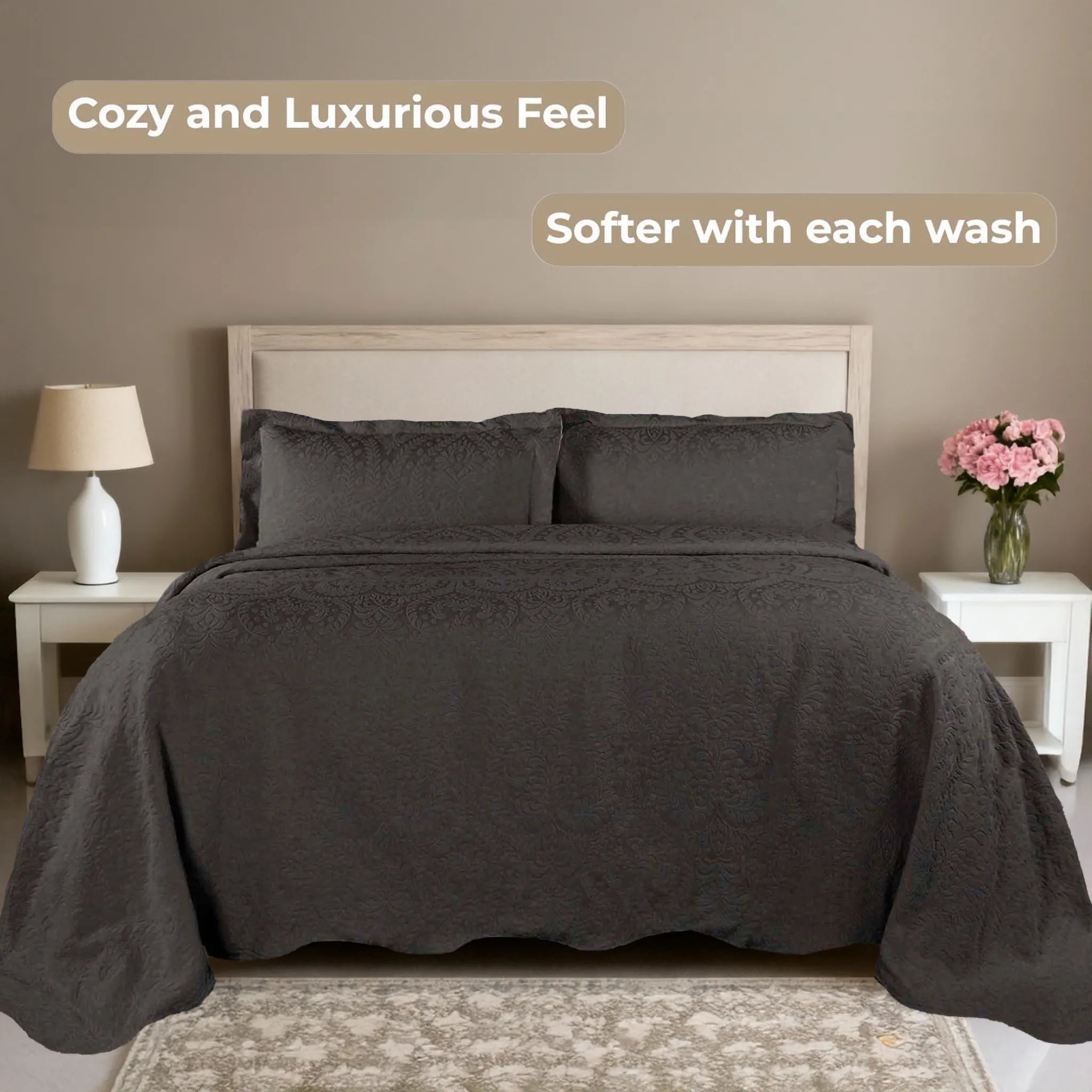 Aspen Cotton Blend Jacquard Woven Floral Scalloped Edges Bedspread Set
