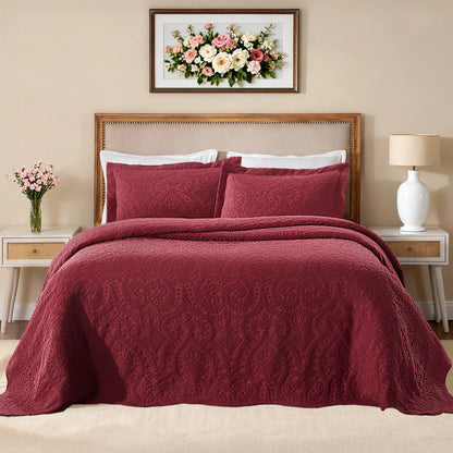 Aspen Cotton Blend Jacquard Woven Floral Scalloped Edges Bedspread Set