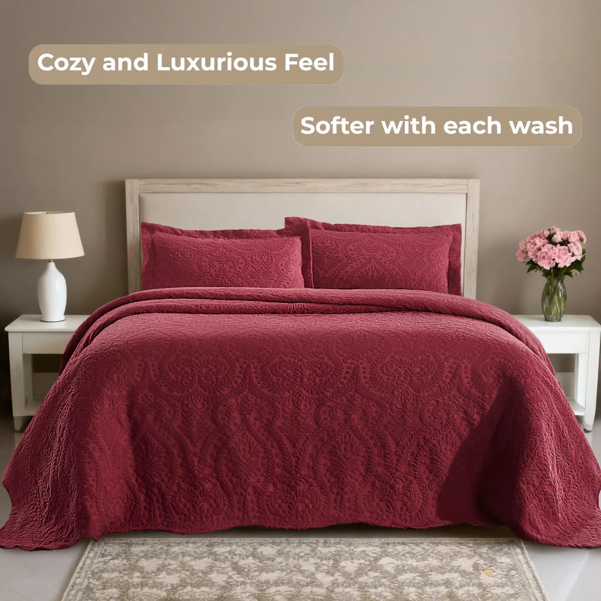 Aspen Cotton Blend Jacquard Woven Floral Scalloped Edges Bedspread Set