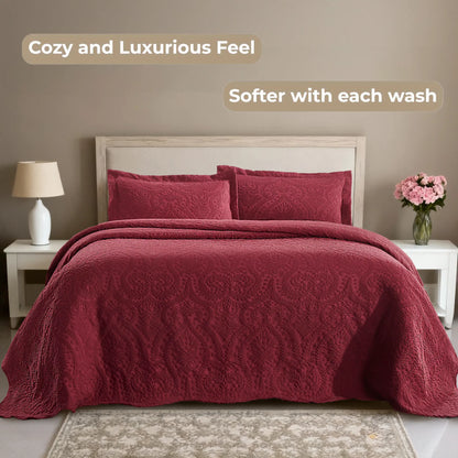 Aspen Cotton Blend Jacquard Woven Floral Scalloped Edges Bedspread Set