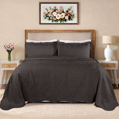 Aspen Cotton Blend Jacquard Woven Floral Scalloped Edges Bedspread Set