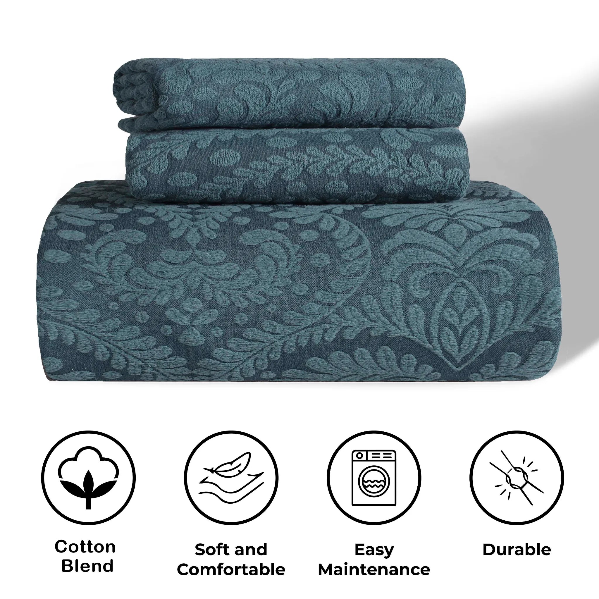 Aspen Cotton Blend Jacquard Woven Floral Scalloped Edges Bedspread Set