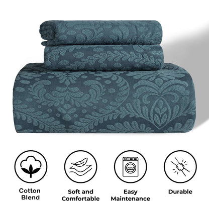 Aspen Cotton Blend Jacquard Woven Floral Scalloped Edges Bedspread Set