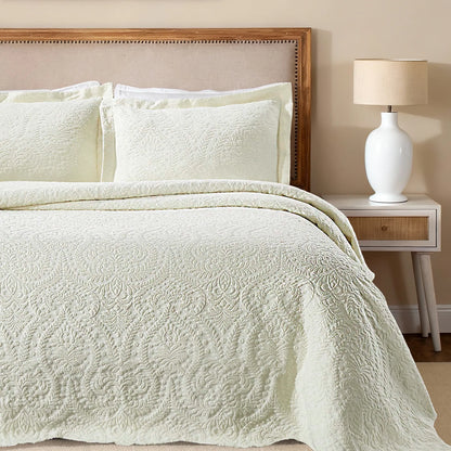 Aspen Cotton Blend Jacquard Woven Floral Scalloped Edges Bedspread Set