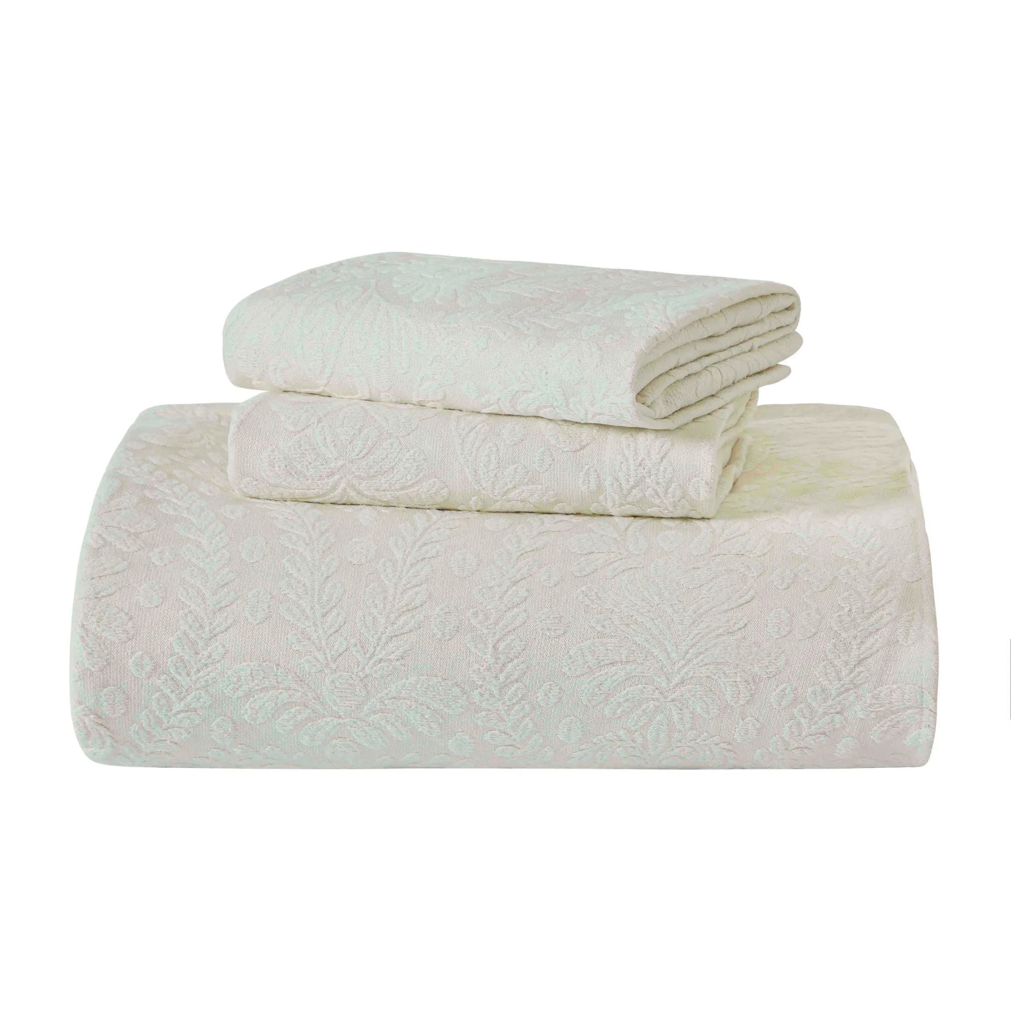 Aspen Cotton Blend Jacquard Woven Floral Scalloped Edges Bedspread Set