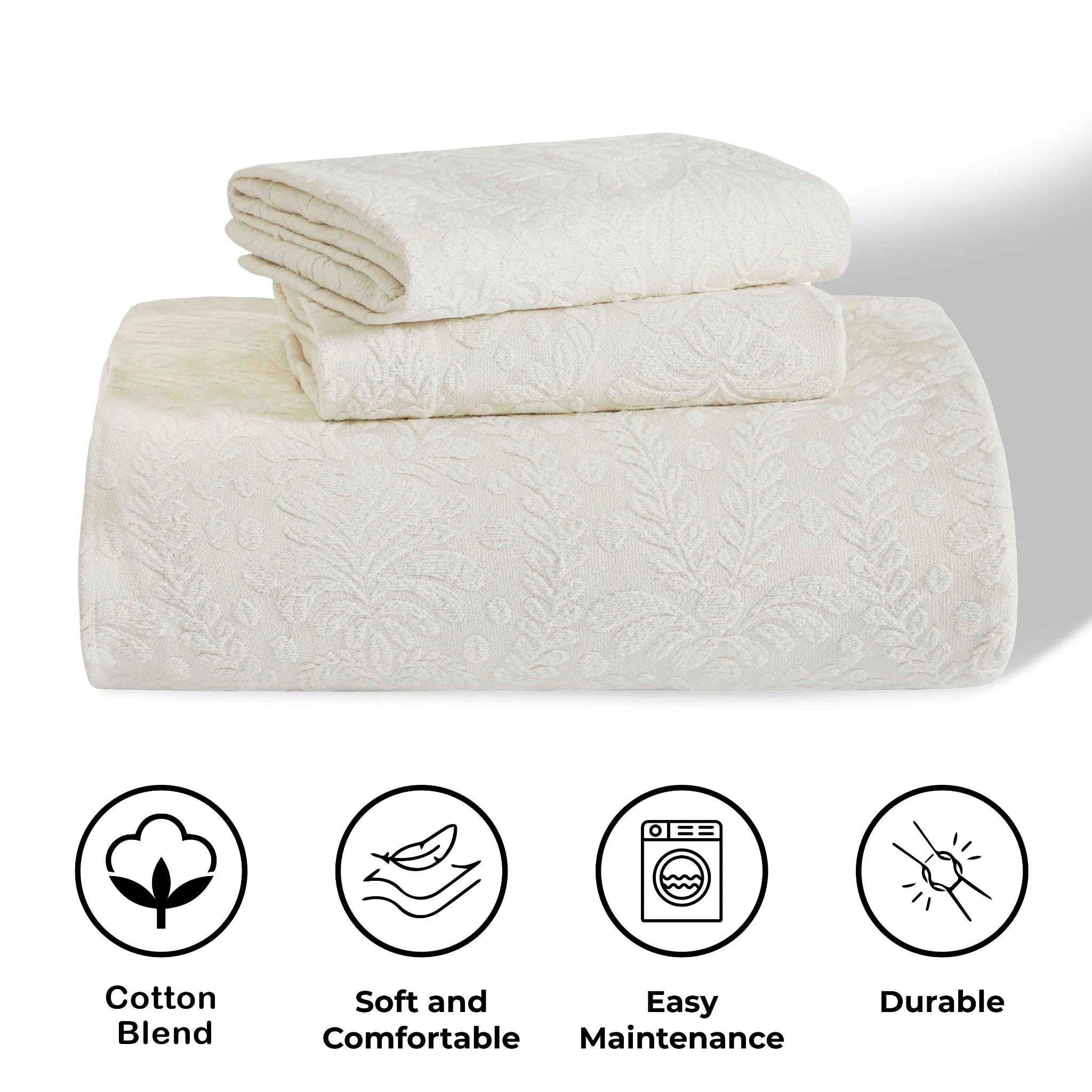 Aspen Cotton Blend Jacquard Woven Floral Scalloped Edges Bedspread Set