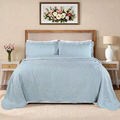 Aspen Cotton Blend Jacquard Woven Floral Scalloped Edges Bedspread Set