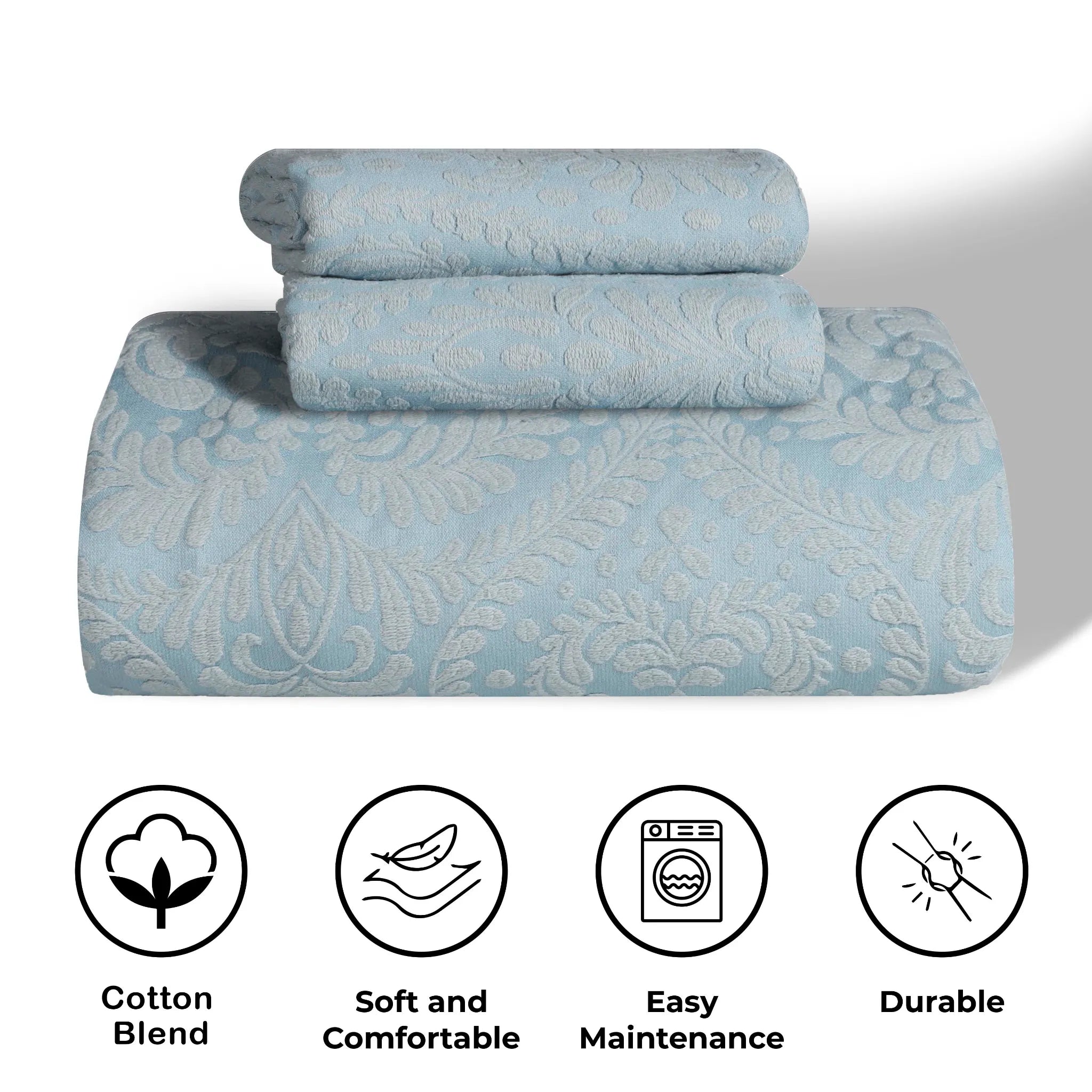 Aspen Cotton Blend Jacquard Woven Floral Scalloped Edges Bedspread Set