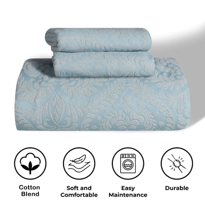 Aspen Cotton Blend Jacquard Woven Floral Scalloped Edges Bedspread Set