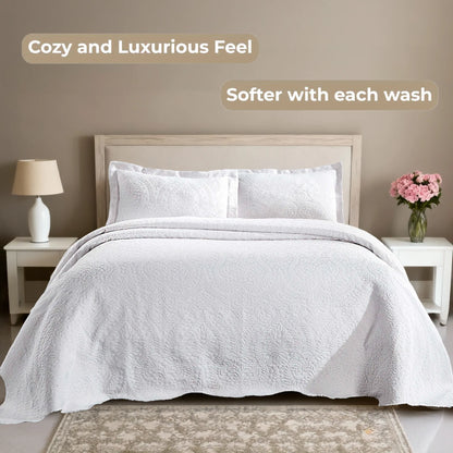 Aspen Cotton Blend Jacquard Woven Floral Scalloped Edges Bedspread Set