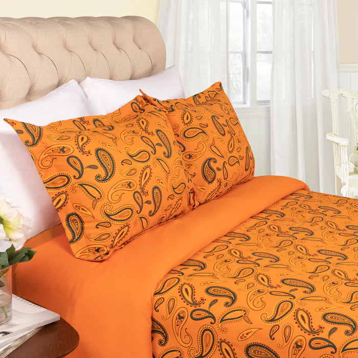 Flannel Reversible Trellis Duvet Cover and Pillow Sham Set - Pumpkin