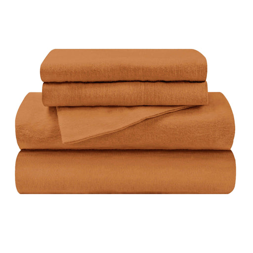 Cotton Flannel Solid Deep Pocket Sheet Set - Pumpkin