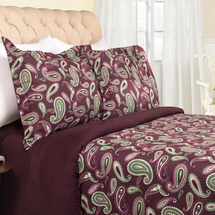 Flannel Reversible Trellis Duvet Cover and Pillow Sham Set - Purple