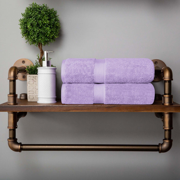 Egyptian Cotton Pile Plush Heavyweight Bath Towel Set of 2 -  Purple