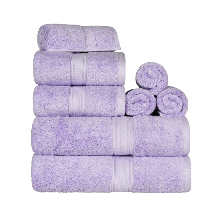 Egyptian Cotton Pile Plush Heavyweight Absorbent 8 Piece Towel Set - Purple