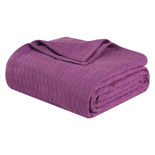 Cotton All Season Diamond Bed Blanket & Sofa Throw - Purple