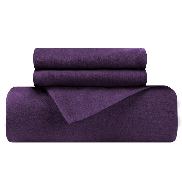 Flannel Solid Duvet Cover and Pillow Sham Set  - Purple