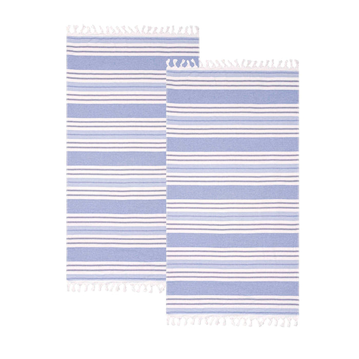 Racer Stripe Fouta 2 Piece Beach Towel Set with Tassels - RoyalBlue