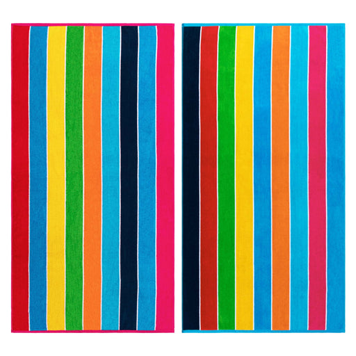 Rainbow Stripes Egyptian Cotton Oversized Beach Towel Set - Multicolored