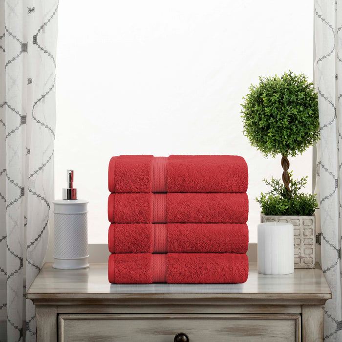 Egyptian Cotton Pile Plush Heavyweight Hand Towel Set of 4 - Red