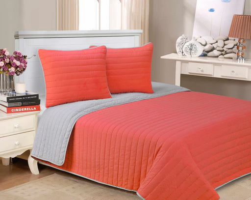 Brandon Solid Cotton Reversible Breathable Quilt Set - Red