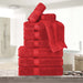 Egyptian Cotton Pile Plush Heavyweight Absorbent 9 Piece Towel Set -Red