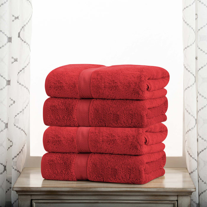 Egyptian Cotton Plush Heavyweight Absorbent Bath Towel Set of 4 - Red