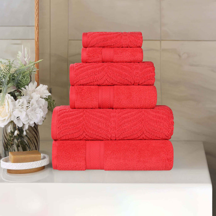 Zero Twist Cotton Solid and Jacquard Elegant Chevron 6 Piece Towel Set