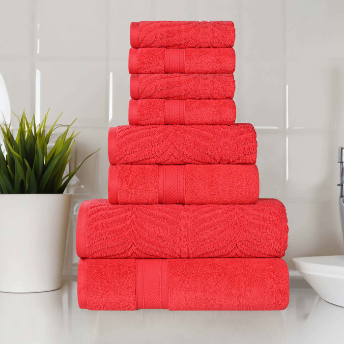 Zero Twist Cotton Solid and Jacquard Elegant Chevron 8 Piece Towel Set