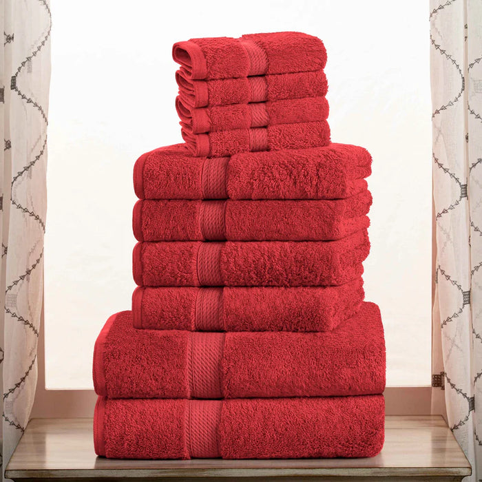 Egyptian Cotton Pile Solid 10-Piece Towel Set - Red