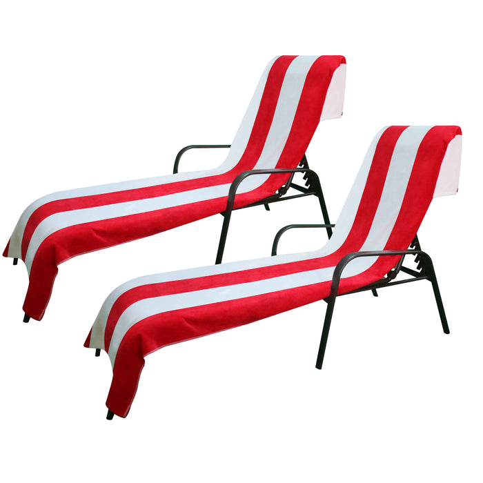 Cabana Striped Cotton Standard Size Towel / Chaise Lounge Chair Cover - Red