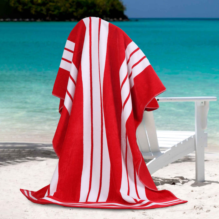 Cabana Stripe Oversized Cotton Beach Towel Set Of 2, 4, 6 - Red