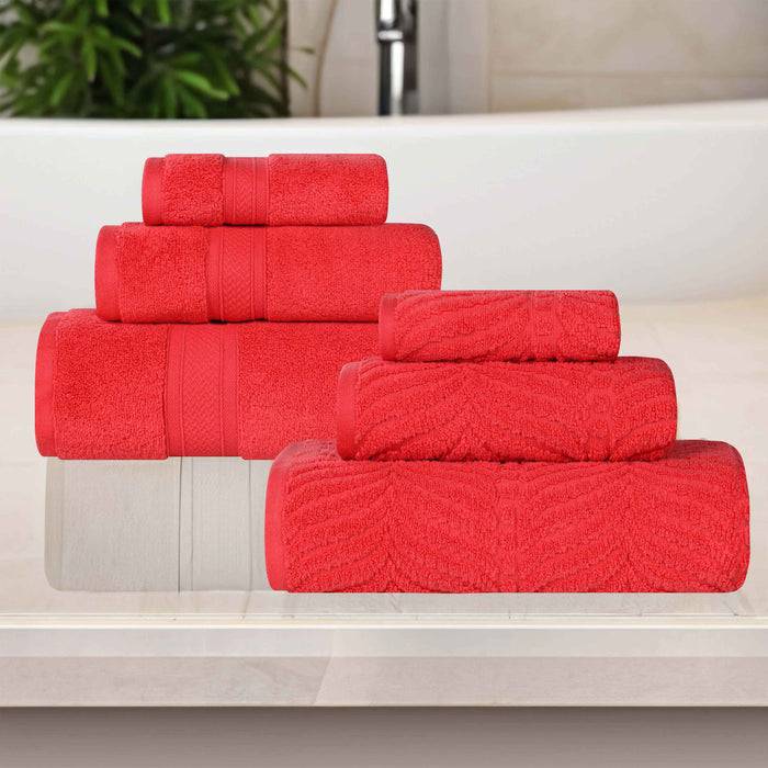 Zero Twist Cotton Solid and Jacquard Elegant Chevron 6 Piece Towel Set