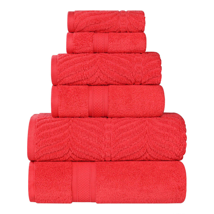 Zero Twist Cotton Solid and Jacquard Elegant Chevron 6 Piece Towel Set