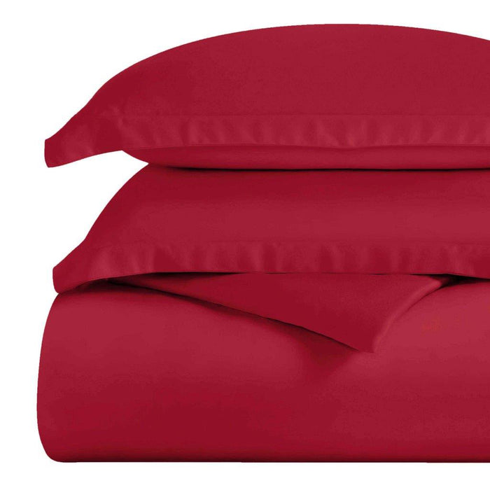 Egyptian Cotton 300 Thread Count Solid Duvet Cover Set - Red